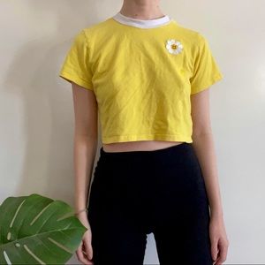 Yellow crop top with cute daisy patch